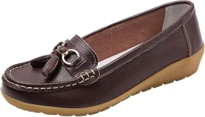 Women’s Slip-on Loafers Womens Walking Flat Loafer Slip On Leather Loafer Comfortable Flat Shoes Outdoor Driving Shoes