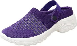 Womens Slip-on Walking Shoes,Orthopedic Diabetic Knit Mesh Breathable Casual Shoes with Arch Support Summer Outdoor Non-Slip Platform Sneakers Sandals