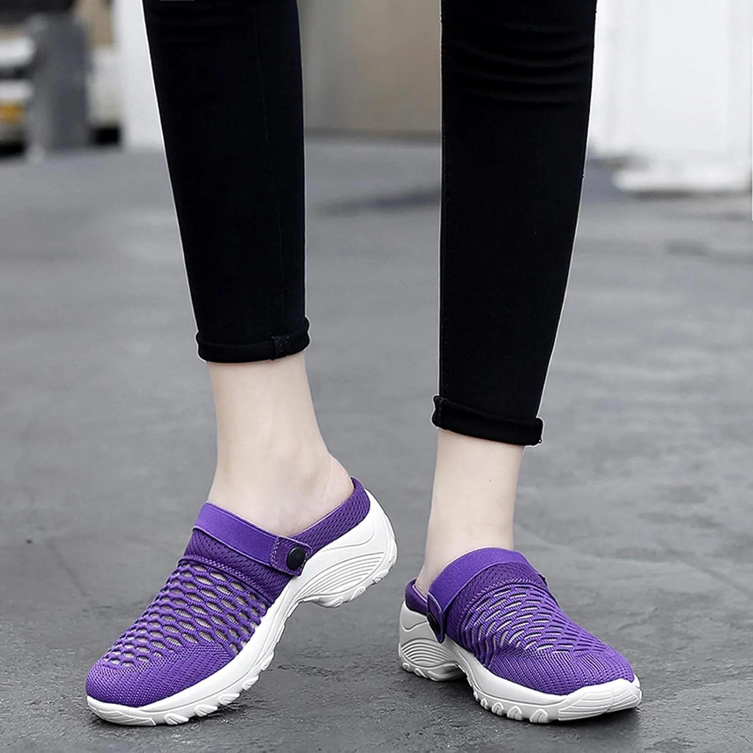 Womens Slip-on Walking Shoes,Orthopedic Diabetic Knit Mesh Breathable Casual Shoes with Arch Support Summer Outdoor Non-Slip Platform Sneakers Sandals