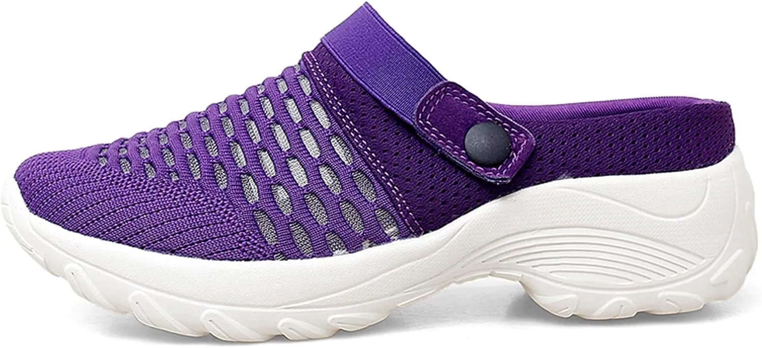 Womens Slip-on Walking Shoes,Orthopedic Diabetic Knit Mesh Breathable Casual Shoes with Arch Support Summer Outdoor Non-Slip Platform Sneakers Sandals