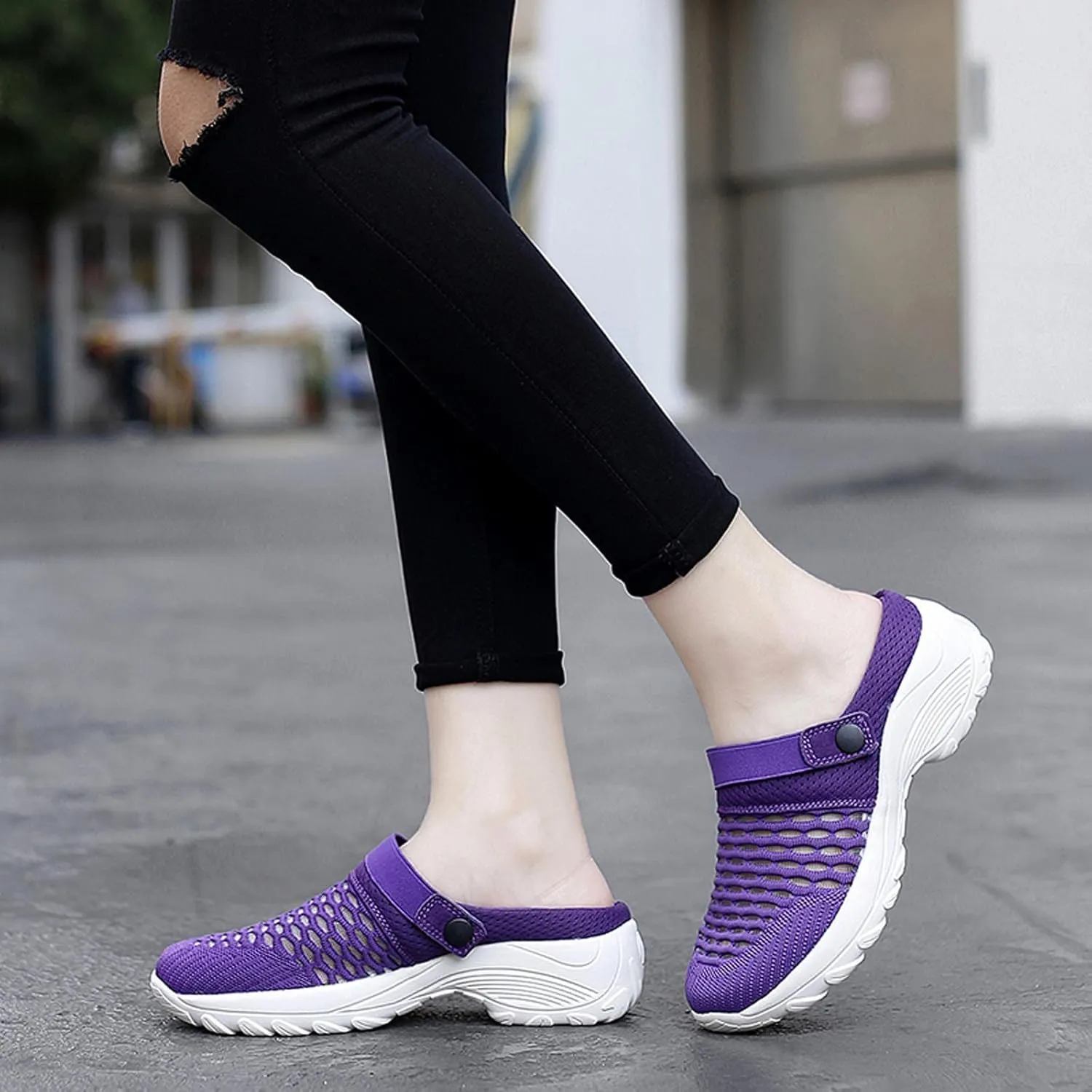 Womens Slip-on Walking Shoes,Orthopedic Diabetic Knit Mesh Breathable Casual Shoes with Arch Support Summer Outdoor Non-Slip Platform Sneakers Sandals