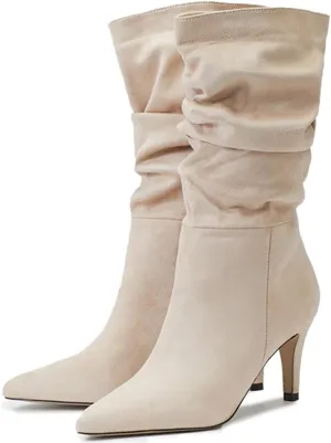 Women's Slouch Mid Calf Boots Stiletto Heel Mid High Suede Boots