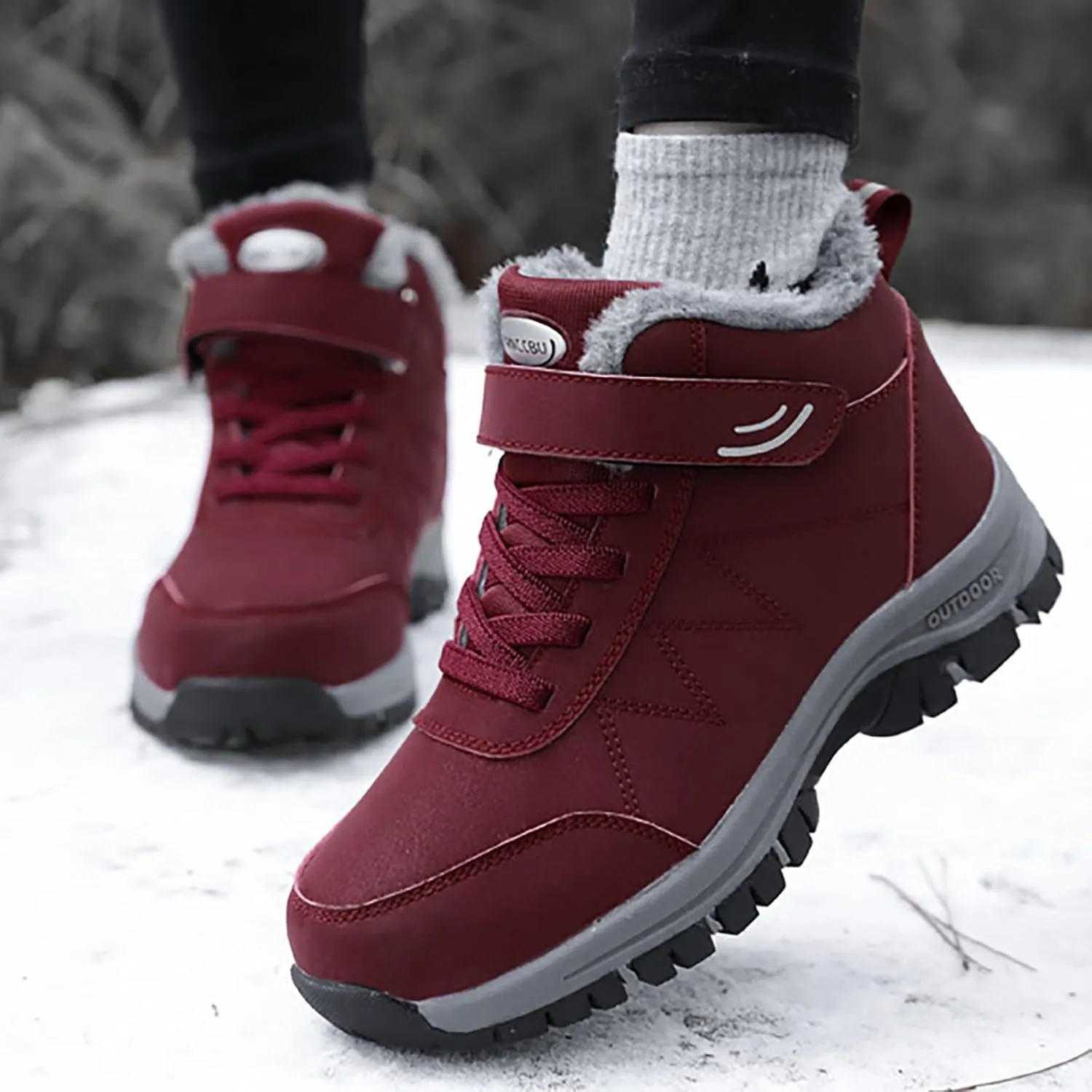 Womens Snow Boots Winter Boots for Women Warm Fur Lined Sneakers Comfortable Ankle Booties Outdoor Hiking Boots for Women Casual Fashion Lace-up Sneaker Non-Slip Shoes with Hook Loop