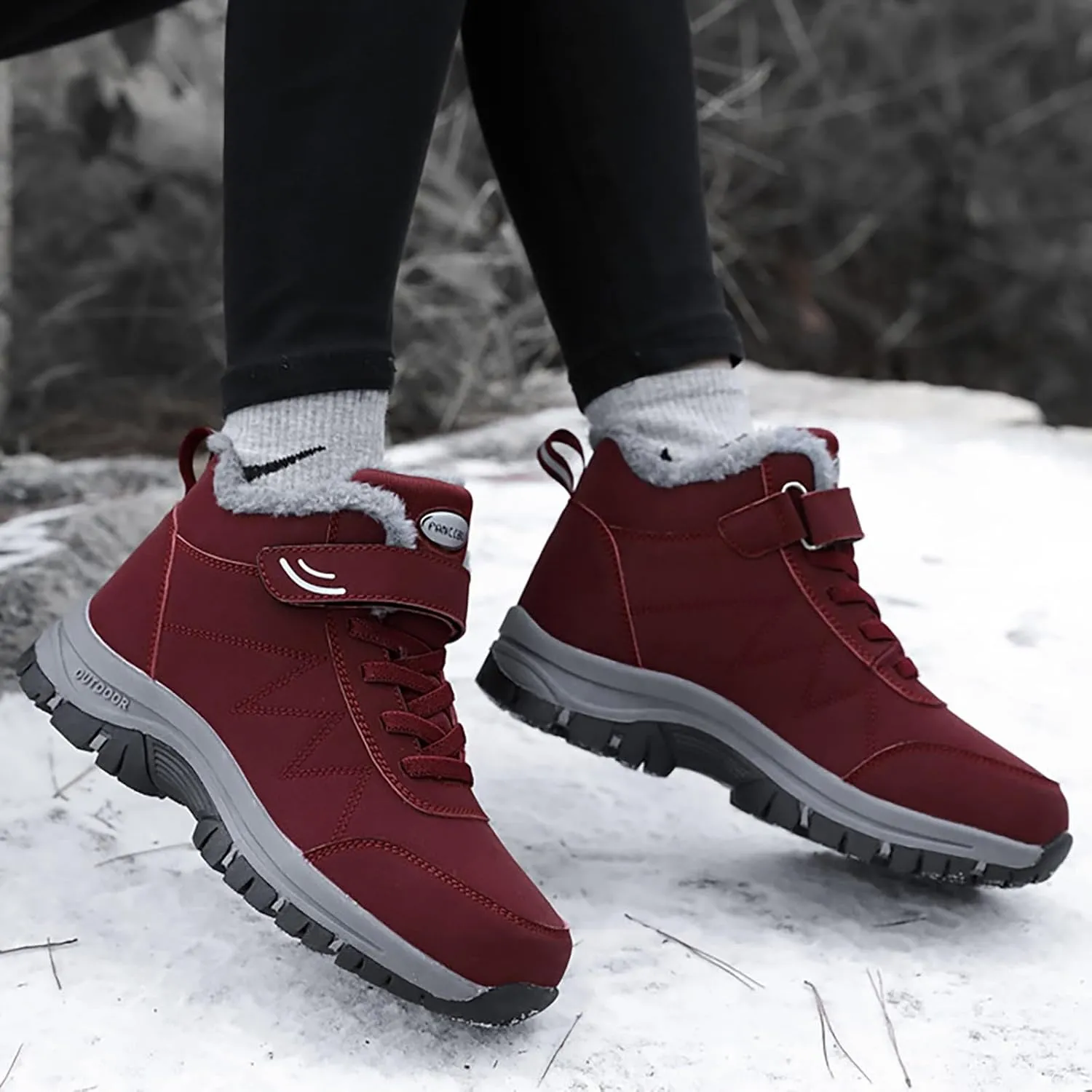 Womens Snow Boots Winter Boots for Women Warm Fur Lined Sneakers Comfortable Ankle Booties Outdoor Hiking Boots for Women Casual Fashion Lace-up Sneaker Non-Slip Shoes with Hook Loop