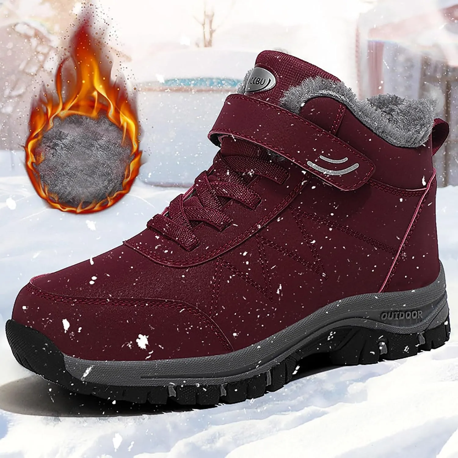 Womens Snow Boots Winter Boots for Women Warm Fur Lined Sneakers Comfortable Ankle Booties Outdoor Hiking Boots for Women Casual Fashion Lace-up Sneaker Non-Slip Shoes with Hook Loop