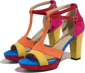 Women's Strappy Block Heels Sandals Comfortable Open Toe Chunky Dress Wedding Shoes with Adjustable Ankle Strap