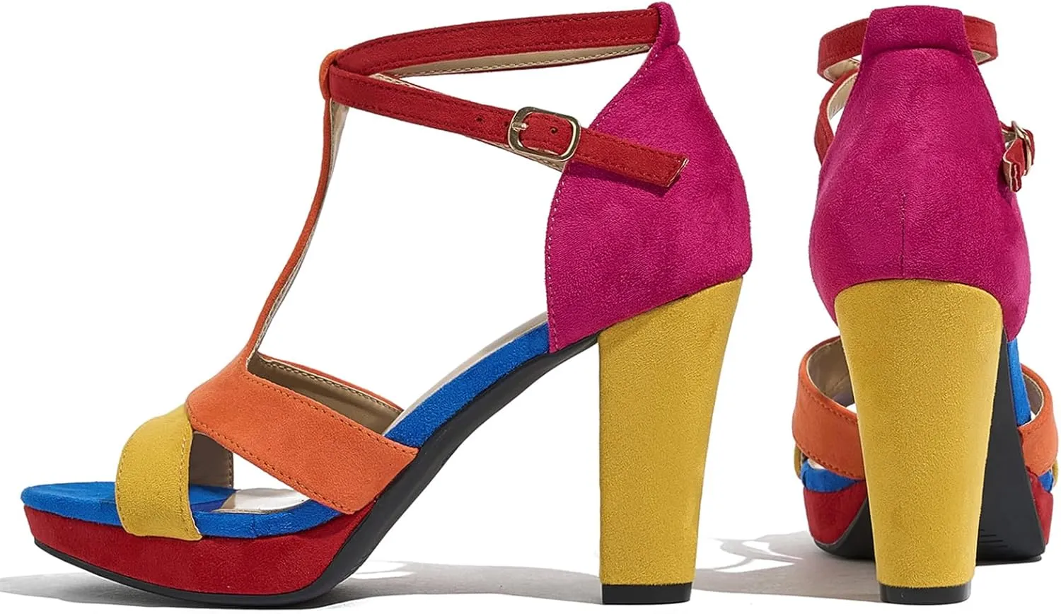 Women's Strappy Block Heels Sandals Comfortable Open Toe Chunky Dress Wedding Shoes with Adjustable Ankle Strap