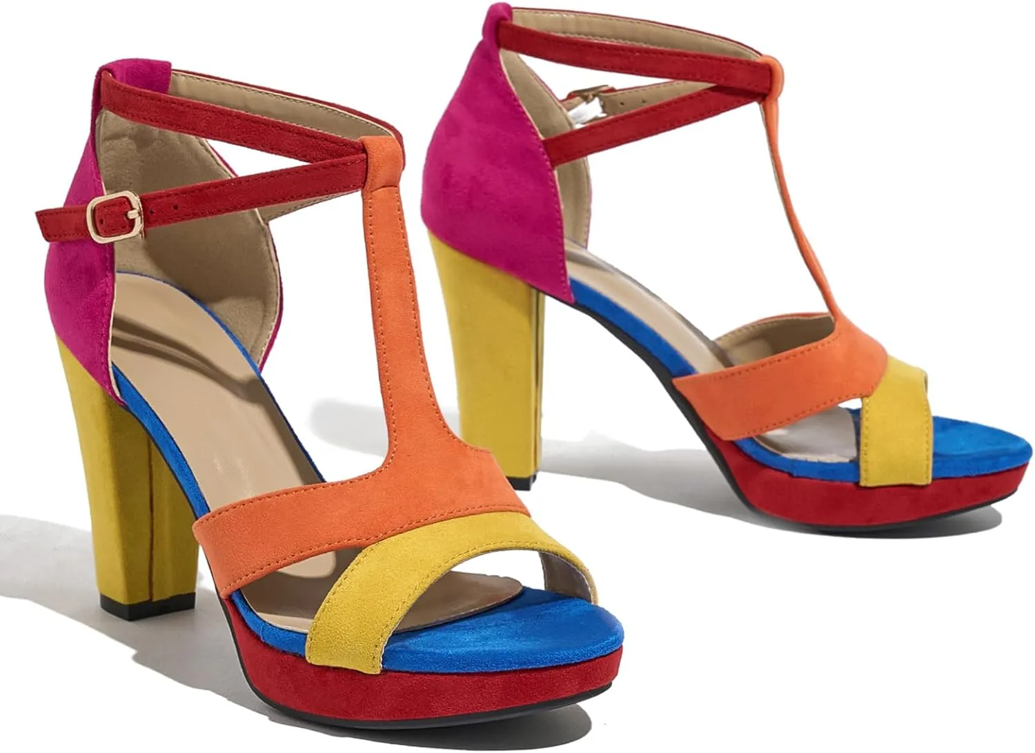 Women's Strappy Block Heels Sandals Comfortable Open Toe Chunky Dress Wedding Shoes with Adjustable Ankle Strap