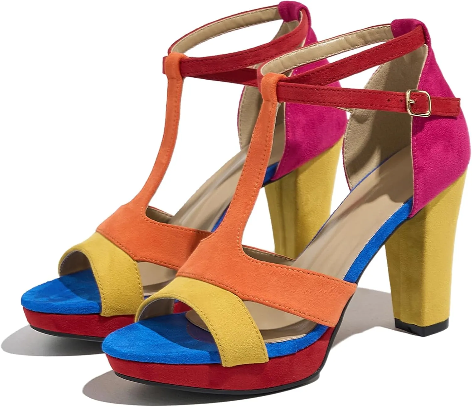 Women's Strappy Block Heels Sandals Comfortable Open Toe Chunky Dress Wedding Shoes with Adjustable Ankle Strap