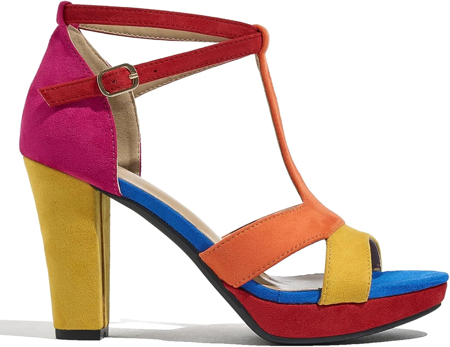 Women's Strappy Block Heels Sandals Comfortable Open Toe Chunky Dress Wedding Shoes with Adjustable Ankle Strap