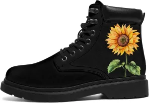 Women's Sunflower Boots,Custom Flower Boots with Name, Vegan Leather Lace Up Ankle Boots Anti-Slip Boots,Personalized Flower Gift for Mom/Daugher/Wife