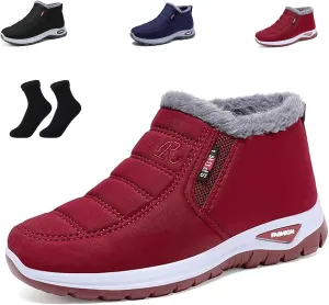 Women's Warm Sheepskin-Lined Boots, Winter Women's Casual Slip-On Warm Boots, Sheepskin Lined Boots Women, Womens Snow Boots Winter Warm Booties Fur Lined Anti-Slip Ankle Booties