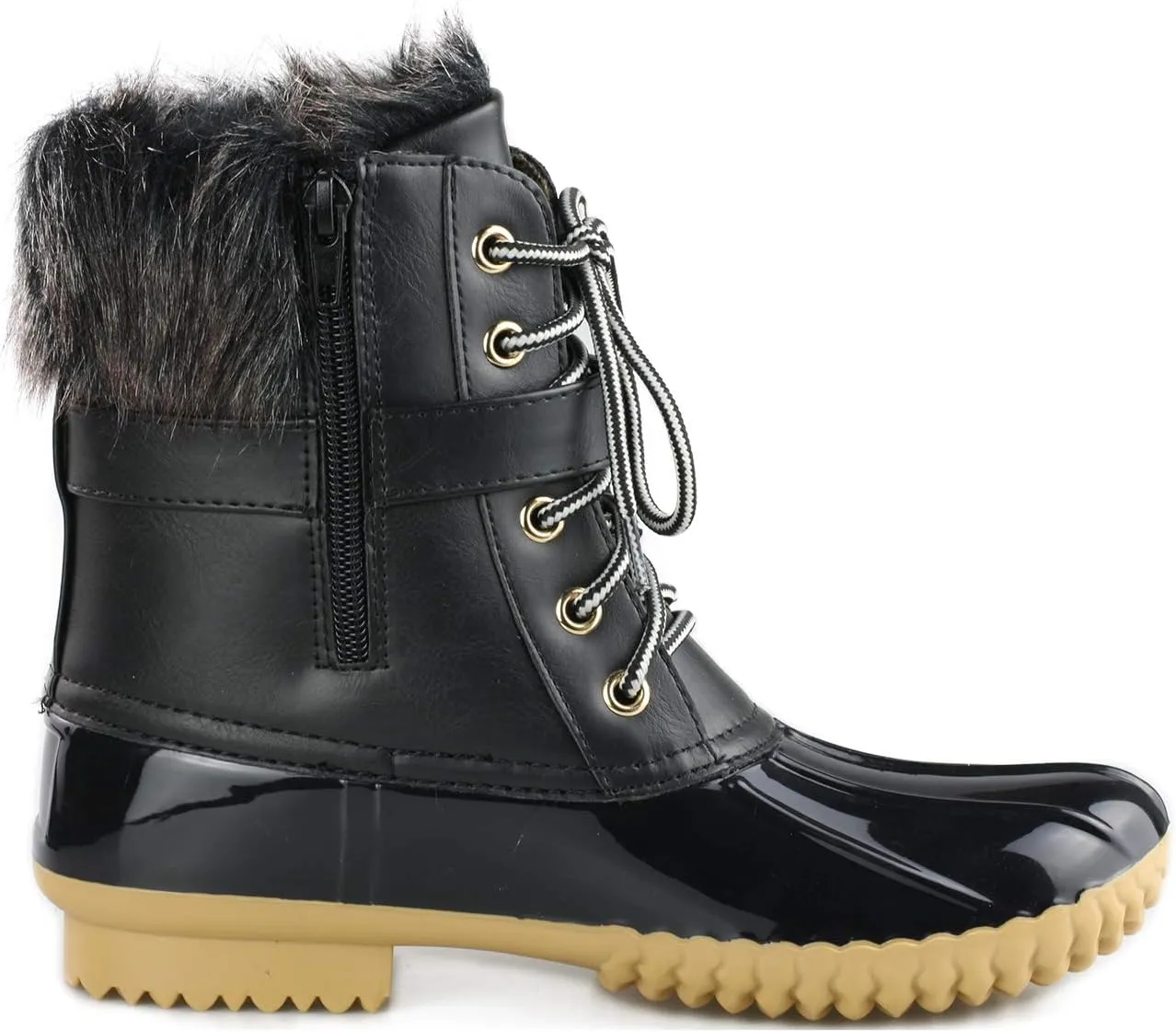 Women's Waterproof Rain Booties Duck Padded Mud Rubber Snow Lace Up Ankle Boots