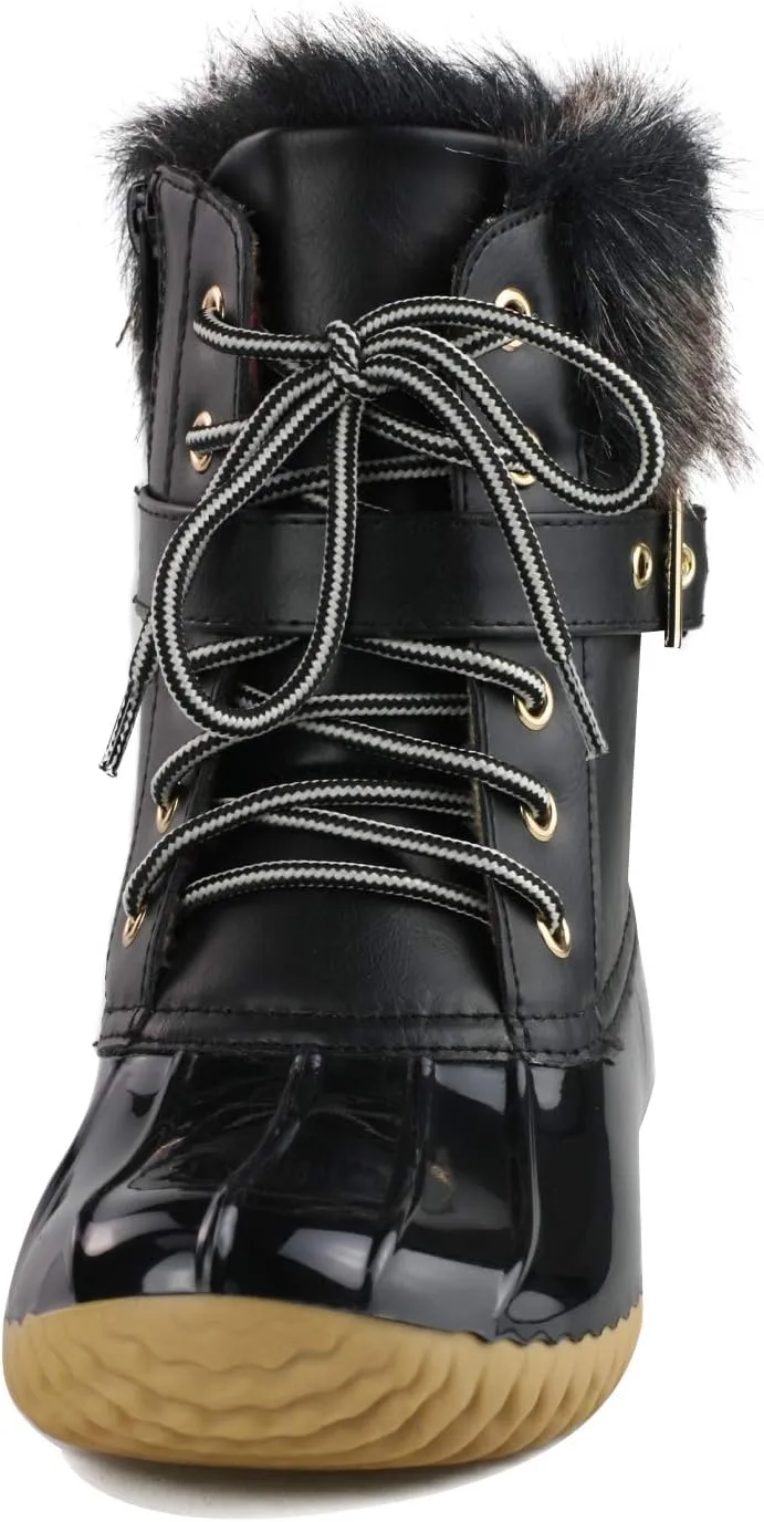 Women's Waterproof Rain Booties Duck Padded Mud Rubber Snow Lace Up Ankle Boots