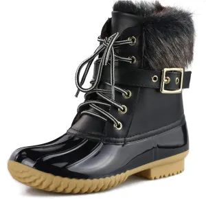 Women's Waterproof Rain Booties Duck Padded Mud Rubber Snow Lace Up Ankle Boots