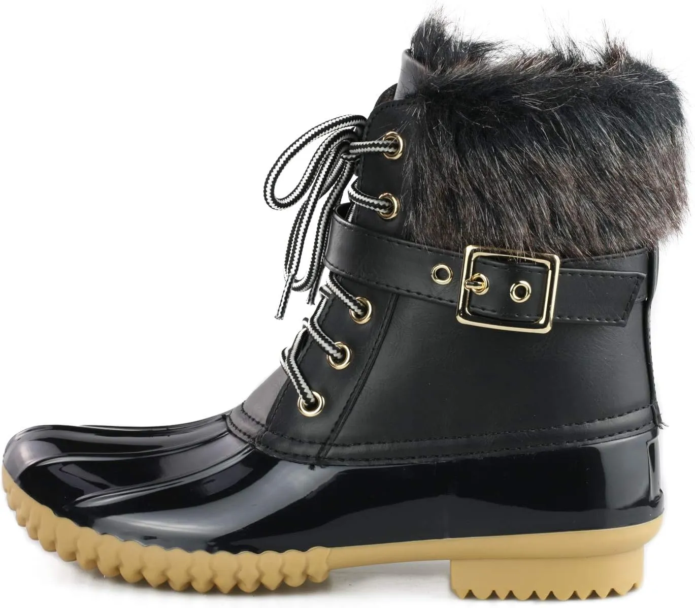 Women's Waterproof Rain Booties Duck Padded Mud Rubber Snow Lace Up Ankle Boots