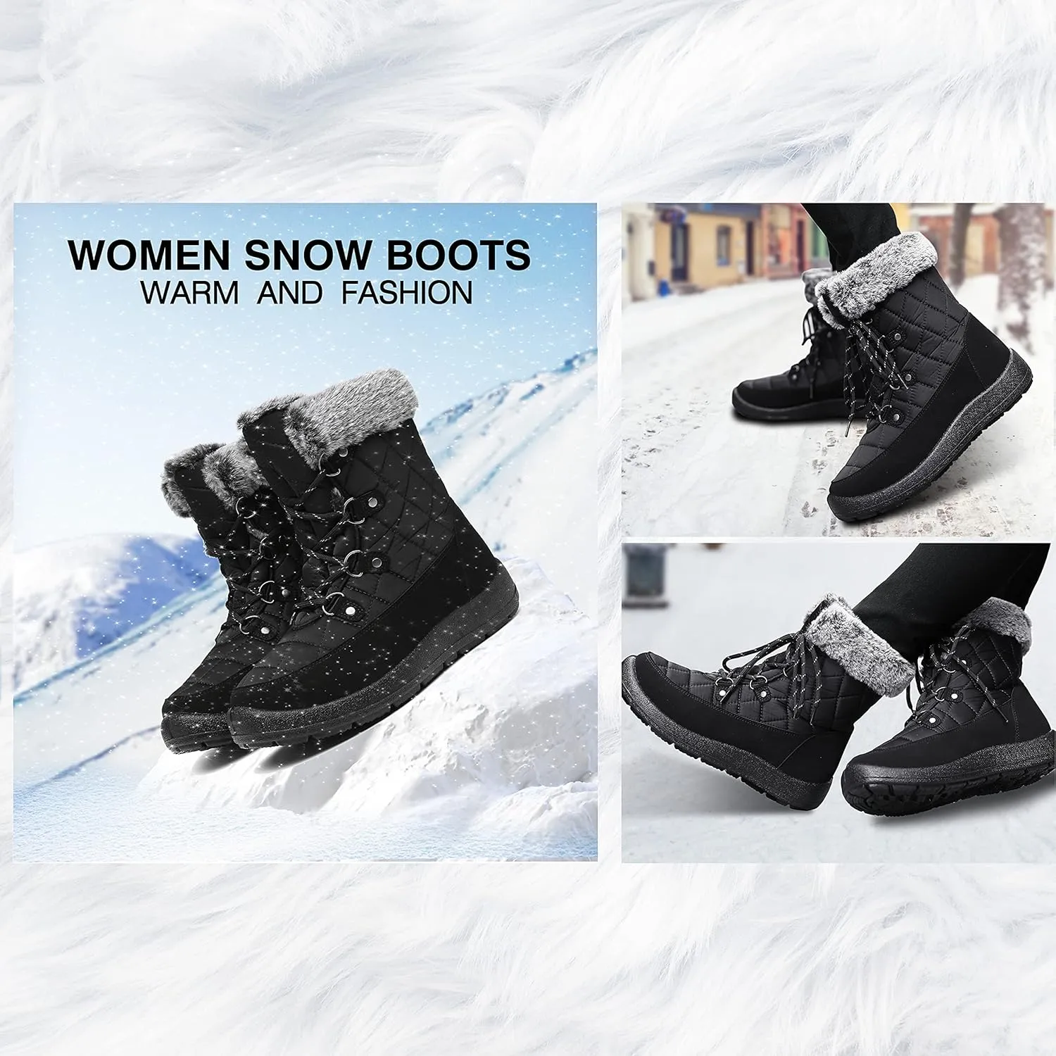Women's Waterproof Winter Snow Boots Warm Insulation Outdoor Cold Weather Boot for Women Lightweight Fur Lined Non Slip