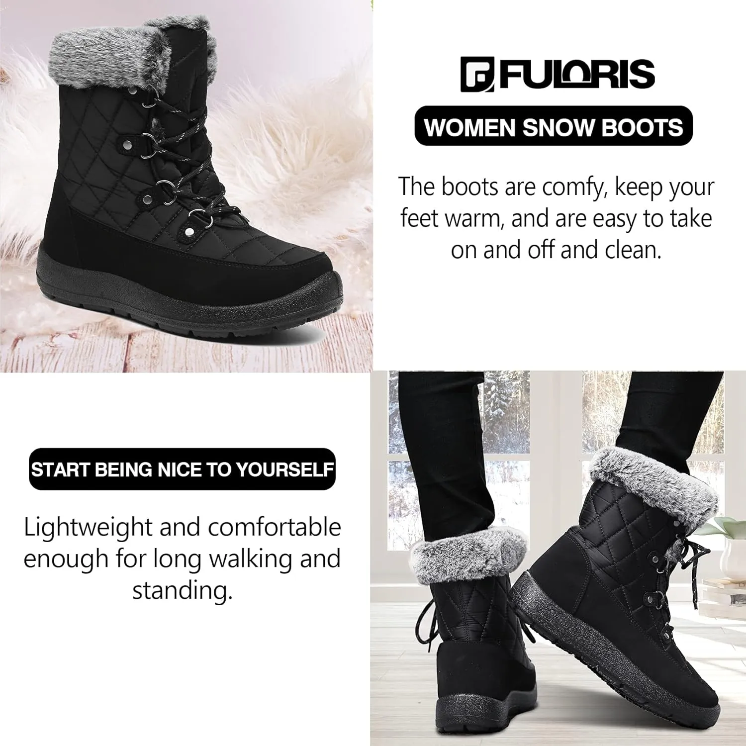 Women's Waterproof Winter Snow Boots Warm Insulation Outdoor Cold Weather Boot for Women Lightweight Fur Lined Non Slip