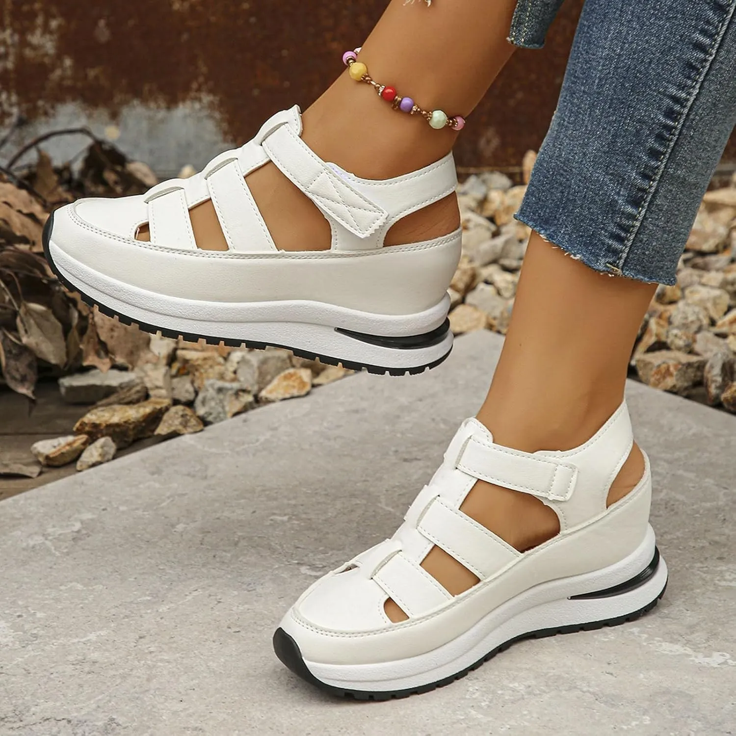Women's Wedges Sandals Breathable Comfortable Platform Closed Toe Non Slip Sneakers Casual Hollow Out Sandals