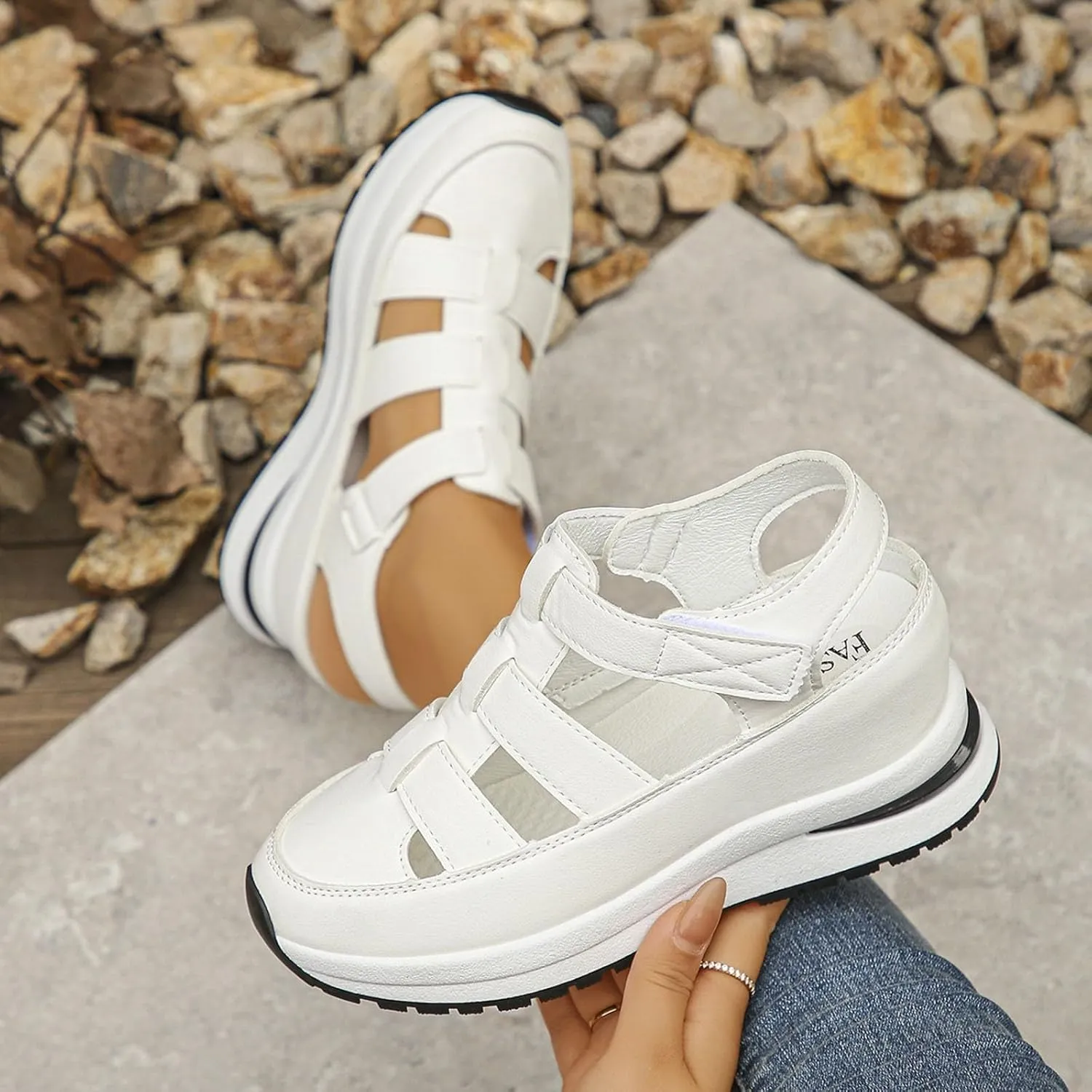 Women's Wedges Sandals Breathable Comfortable Platform Closed Toe Non Slip Sneakers Casual Hollow Out Sandals
