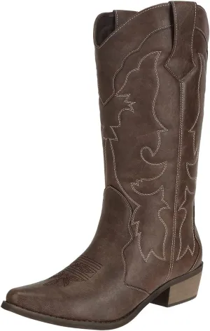 Womens Western Cowgirl Cowboy Boots Mid Calf Snip Toe Fashion Shoes