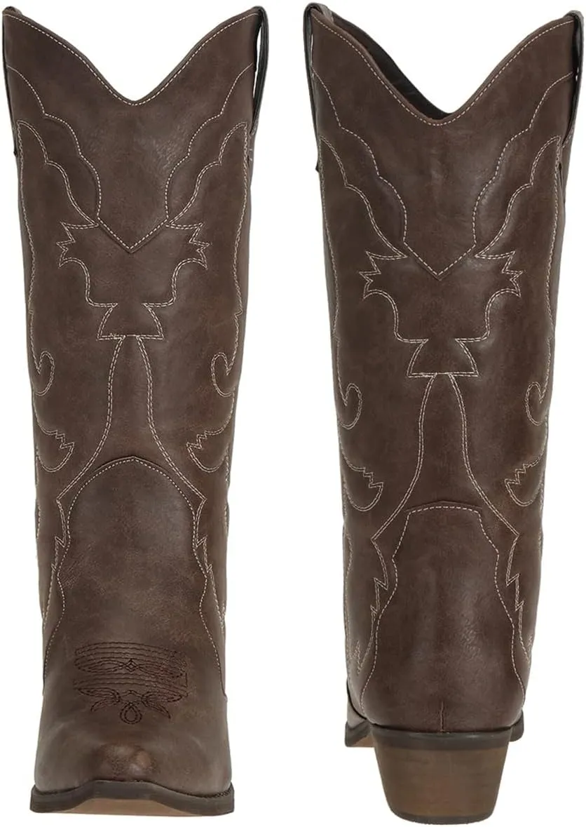 Womens Western Cowgirl Cowboy Boots Mid Calf Snip Toe Fashion Shoes