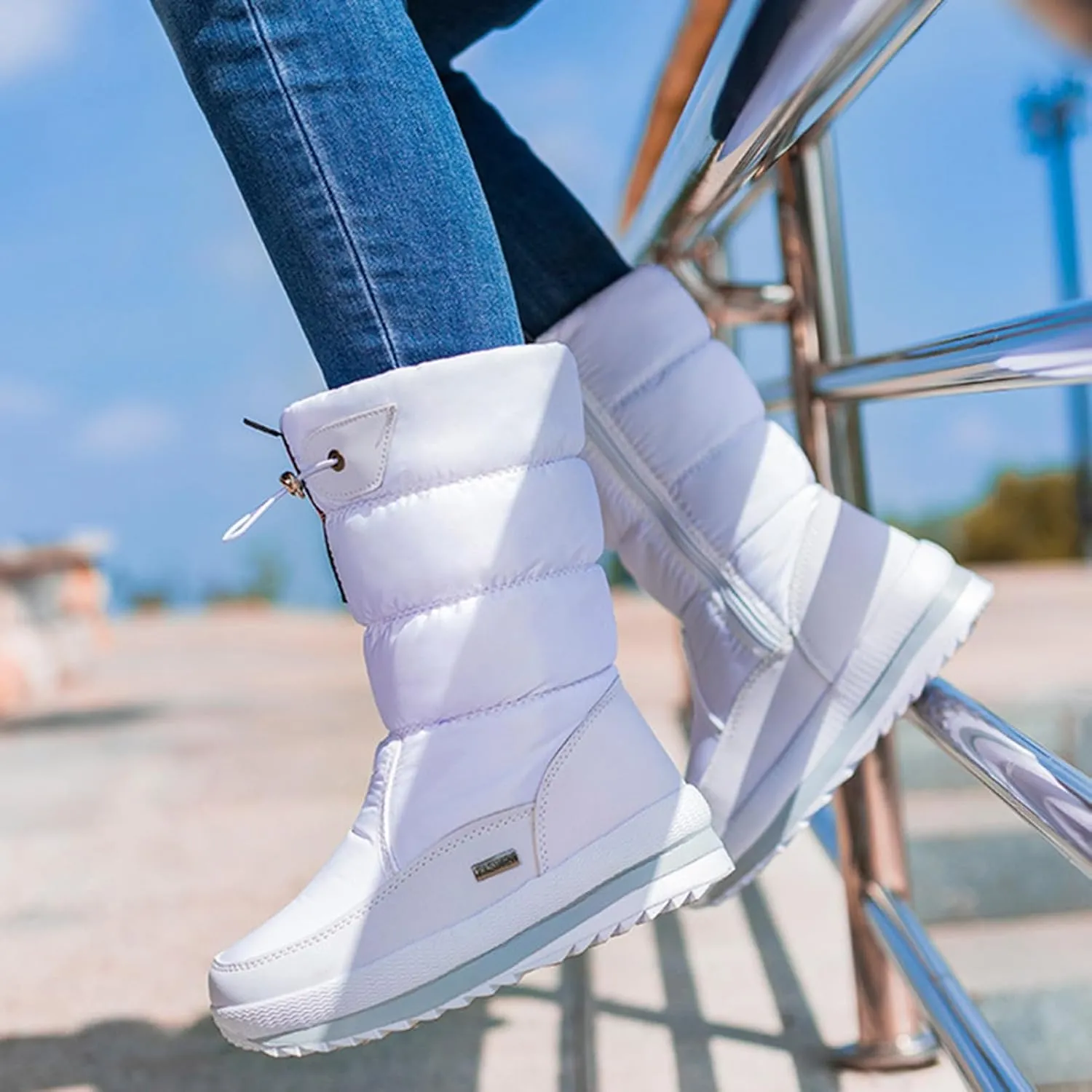 Womens Winter Boots Waterproof Insulated,Casual High Top Walking Slip On Winter Shoes for Women,Lightweight Comfortable Fur Lined Warm Snow Boots for Women