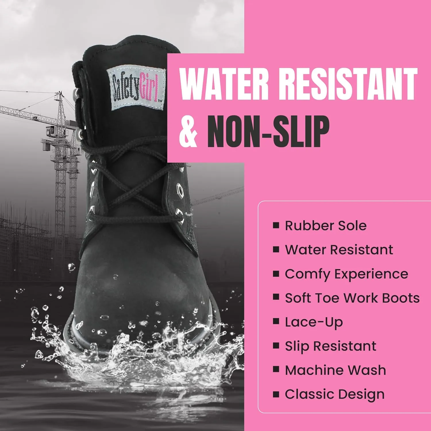 Women’s Work Boots | Waterproof Leather Work Boots for Women | Oil & Slip-Resistant Soft Toe Boots for Women | Premium Nubuck Leather | Lightweight and Comfortable | Black Leather - 11.5W