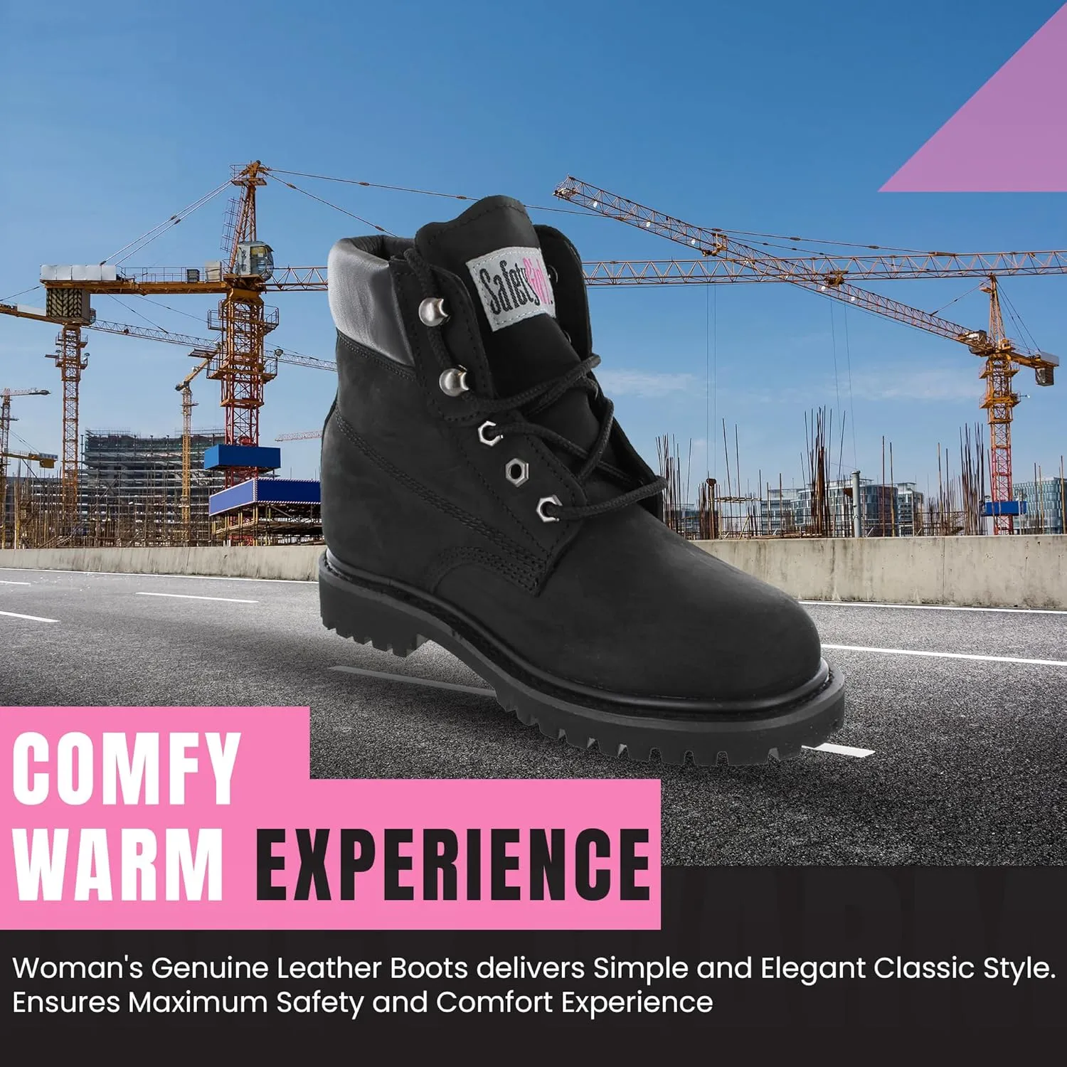Women’s Work Boots | Waterproof Leather Work Boots for Women | Oil & Slip-Resistant Soft Toe Boots for Women | Premium Nubuck Leather | Lightweight and Comfortable | Black Leather - 11.5W
