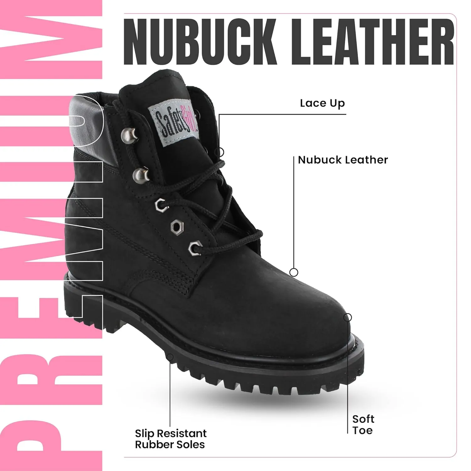 Women’s Work Boots | Waterproof Leather Work Boots for Women | Oil & Slip-Resistant Soft Toe Boots for Women | Premium Nubuck Leather | Lightweight and Comfortable | Black Leather - 11.5W