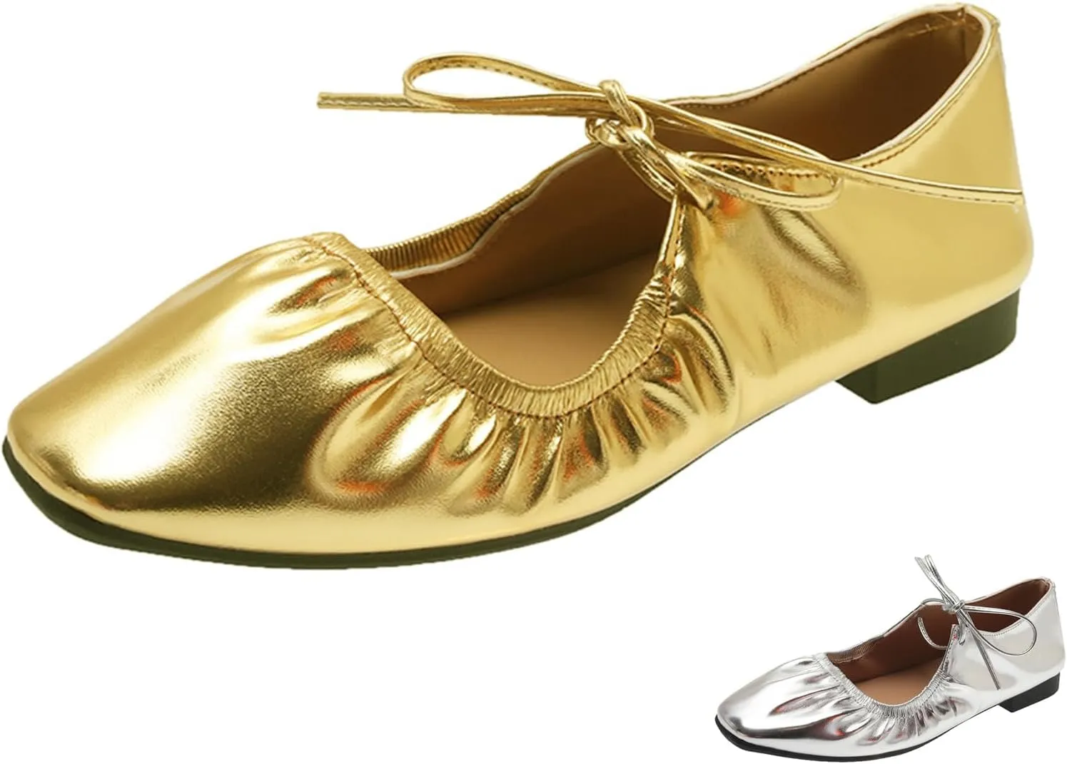 Women's Wrinkled Leather Lace Up Flat Mules Fashion Lace Up Closed Round Toe Shallow Mouth Ballet Shoes Comfortable Lightweight Luxury Casual Business Wedding Dress Shoes