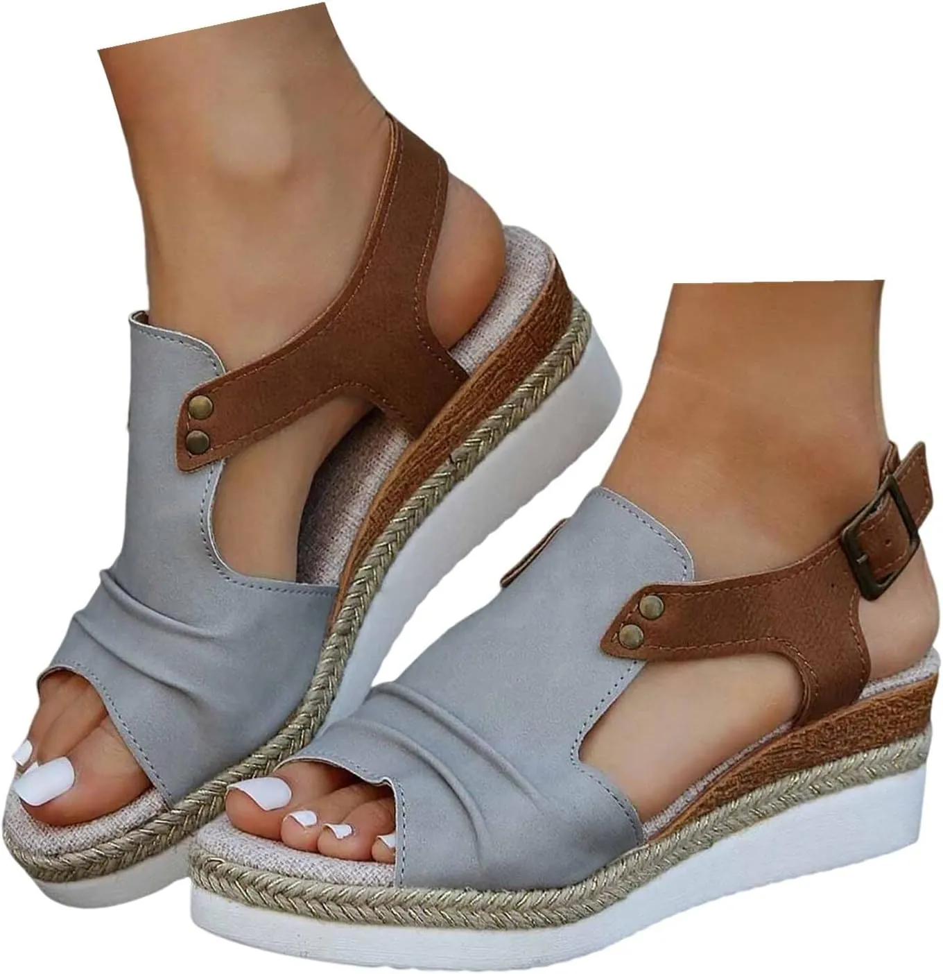 Womenyiaor Wedge Sandals for Women, Espadrilles Wedges Sandals Women, Womens Sandals Comfortable Dressy Platform Sandals, Ladies Sandals Open Toe Buckle Ankle Strap Low Wedge Sandals Summer Sandals