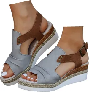 Womenyiaor Wedge Sandals for Women, Espadrilles Wedges Sandals Women, Womens Sandals Comfortable Dressy Platform Sandals, Ladies Sandals Open Toe Buckle Ankle Strap Low Wedge Sandals Summer Sandals
