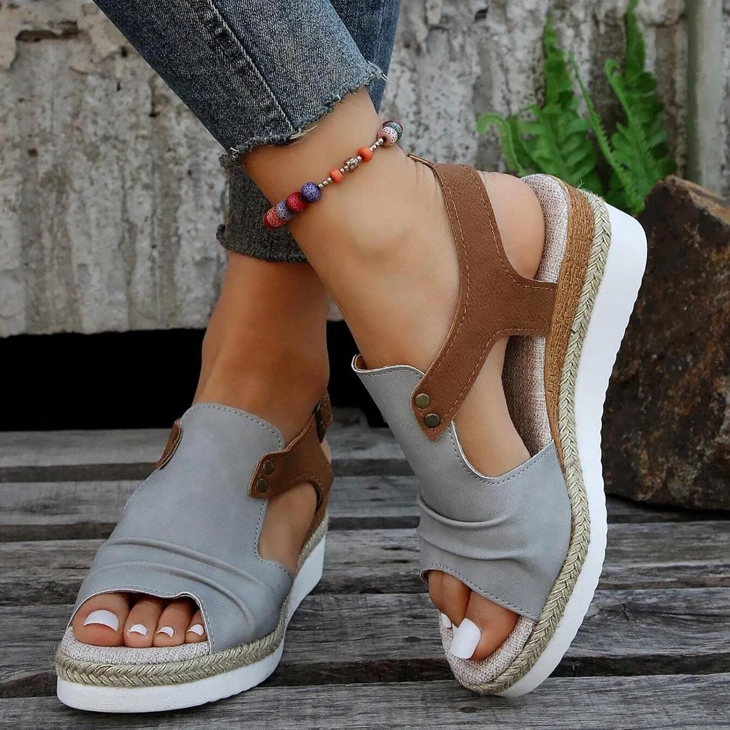 Womenyiaor Wedge Sandals for Women, Espadrilles Wedges Sandals Women, Womens Sandals Comfortable Dressy Platform Sandals, Ladies Sandals Open Toe Buckle Ankle Strap Low Wedge Sandals Summer Sandals