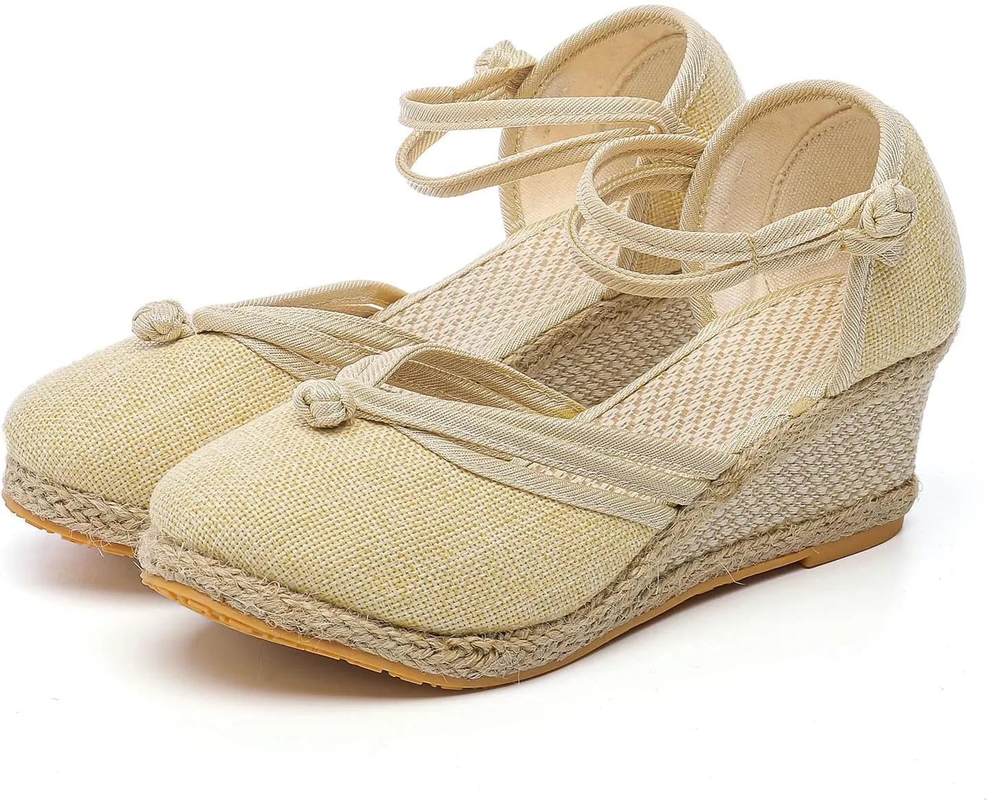 Womenyiaor Wedge Sandals for Women, Women's Closed Toe Elastic Ankle Strap Espadrilles Wedge Sandals Low Wedge Heel Sandals Dressy Summer Casual Platform Shoes