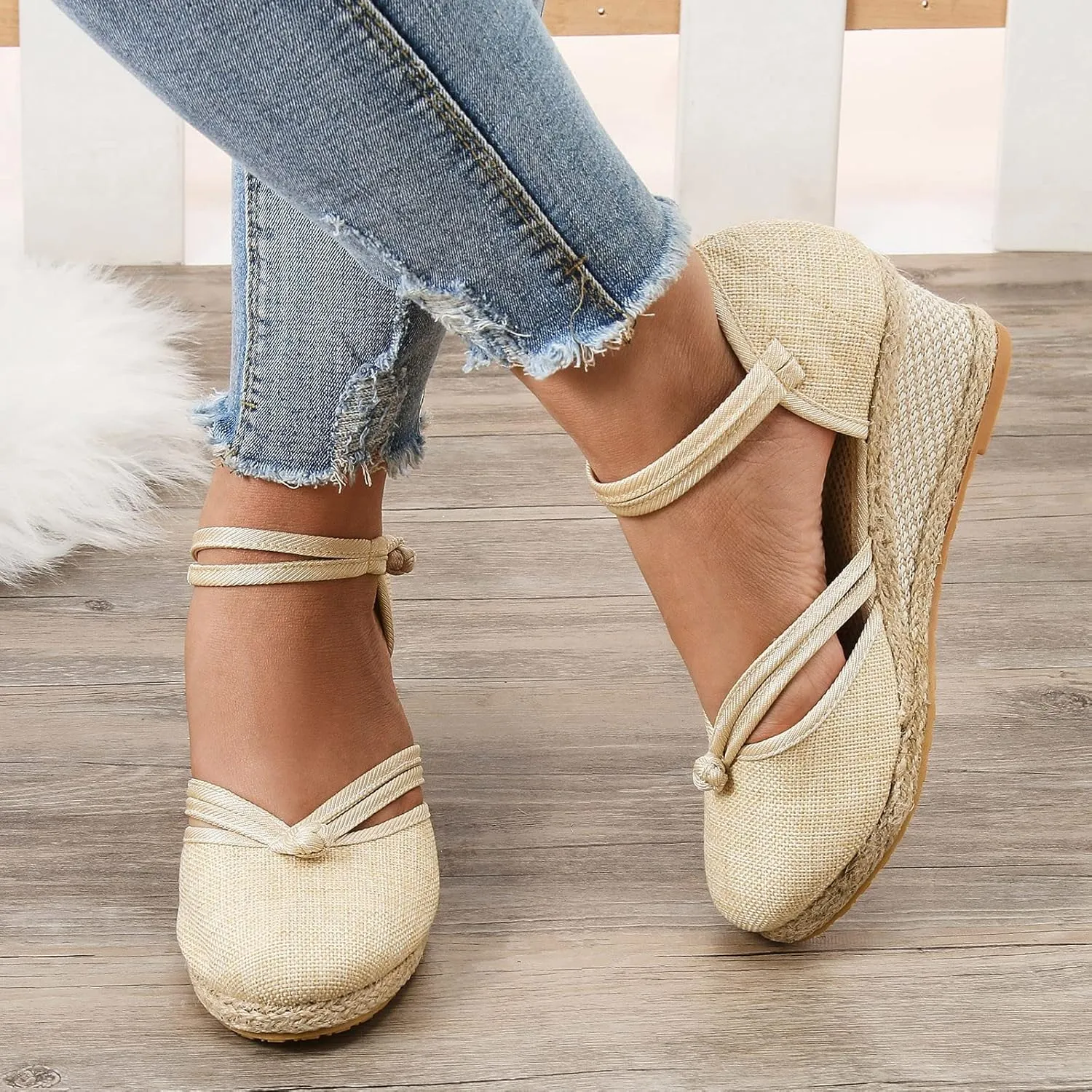 Womenyiaor Wedge Sandals for Women, Women's Closed Toe Elastic Ankle Strap Espadrilles Wedge Sandals Low Wedge Heel Sandals Dressy Summer Casual Platform Shoes