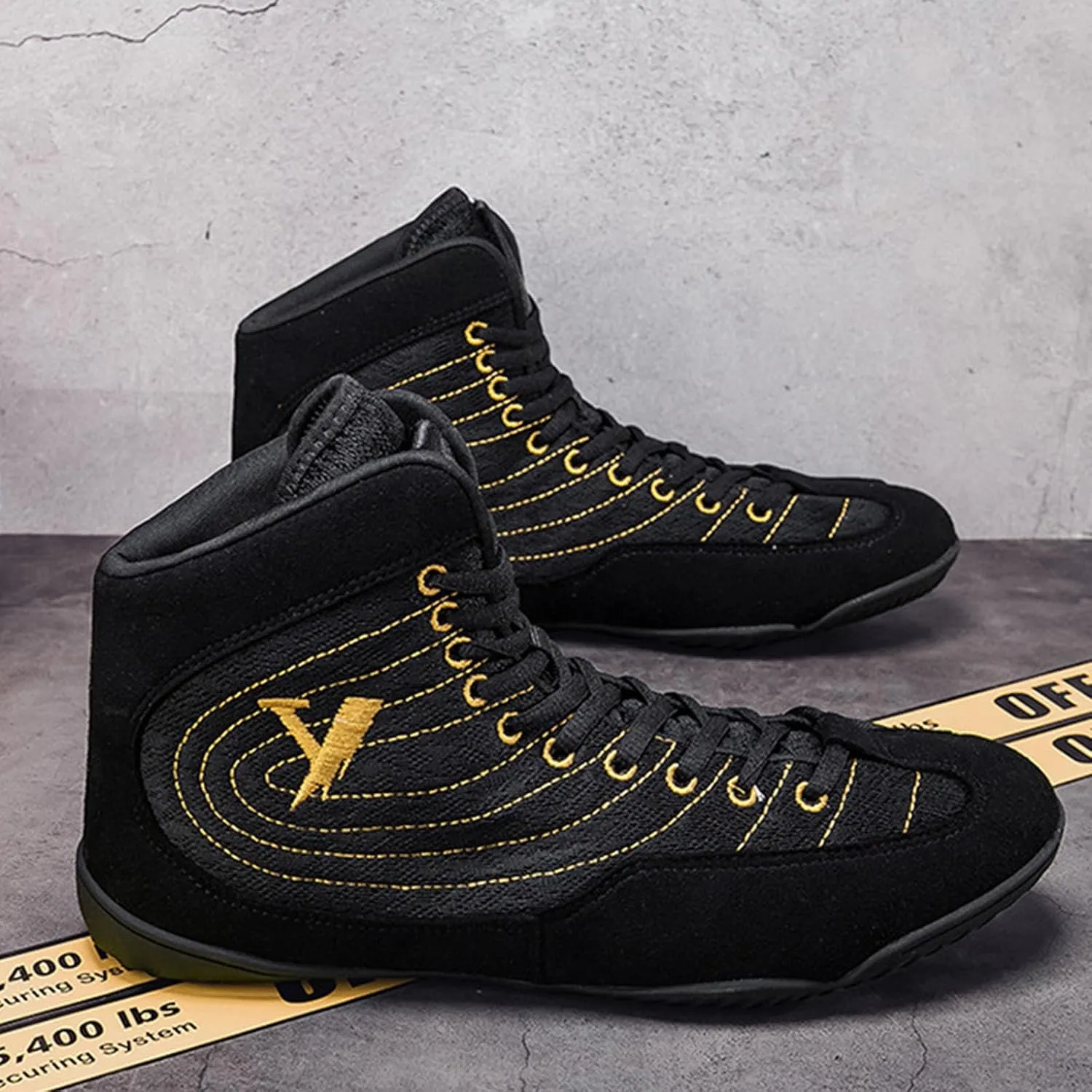 Wrestling Shoes Mens High Top Boxing Fitness Boots Lightweight Breathable for Weightlifting Powerlifting Sneakers