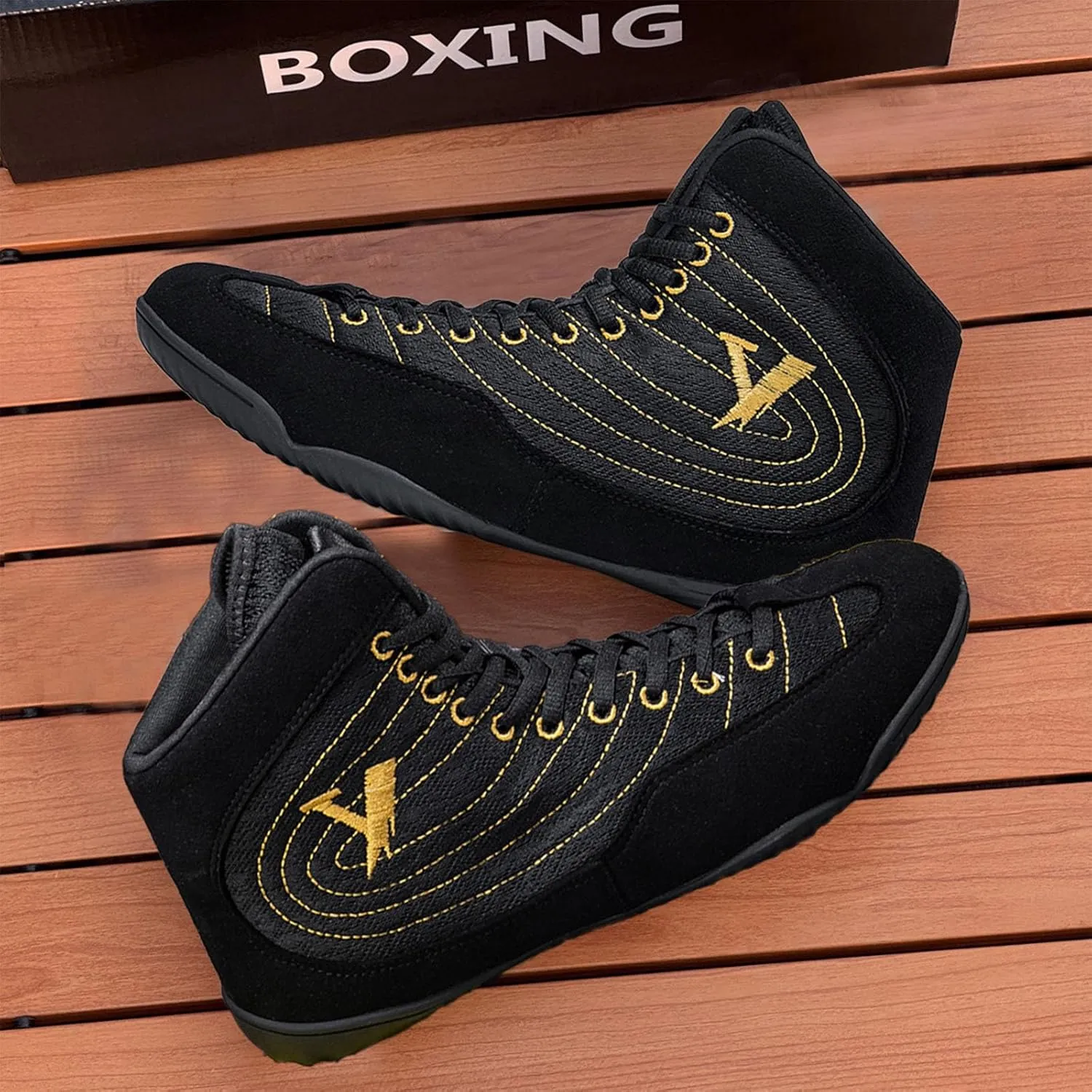 Wrestling Shoes Mens High Top Boxing Fitness Boots Lightweight Breathable for Weightlifting Powerlifting Sneakers