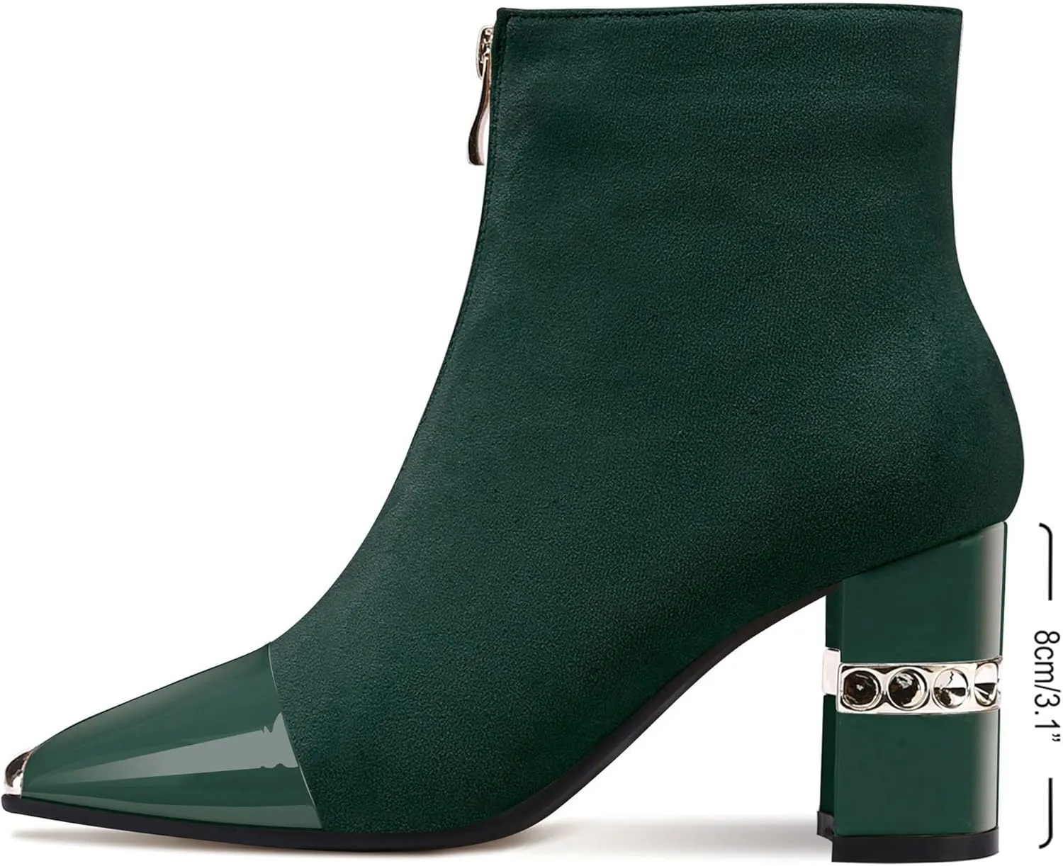 XINIUNIU Women's Ankle Boots Block Chunky Heels Booties Metal Square Toe Suede Front Zipper 3 Inch Short Shoes Dress