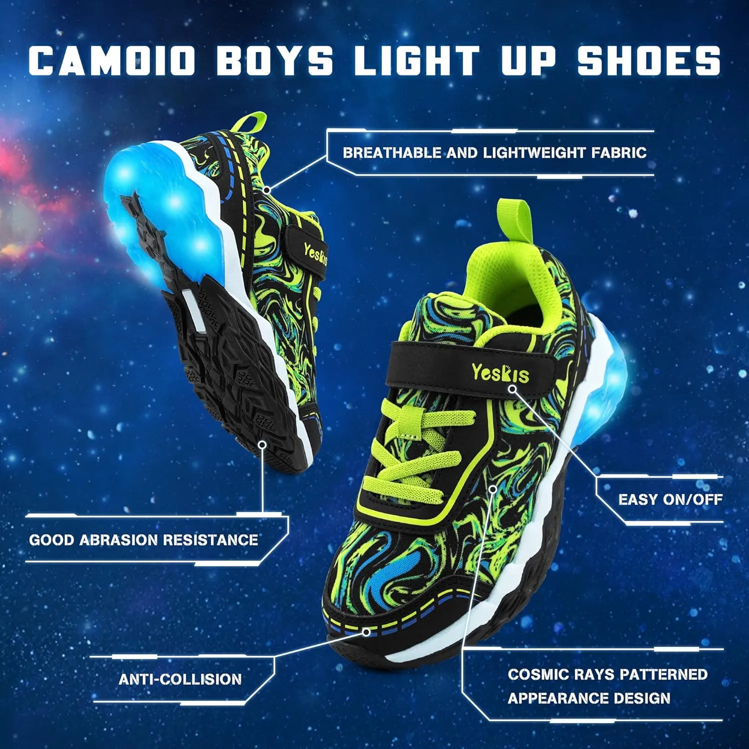 YESKIS Toddler Boys Girls Light Up Shoes LED Flashing Lightweight Mesh Breathable Adorable Running Sneakers for Toddler and Little Kid