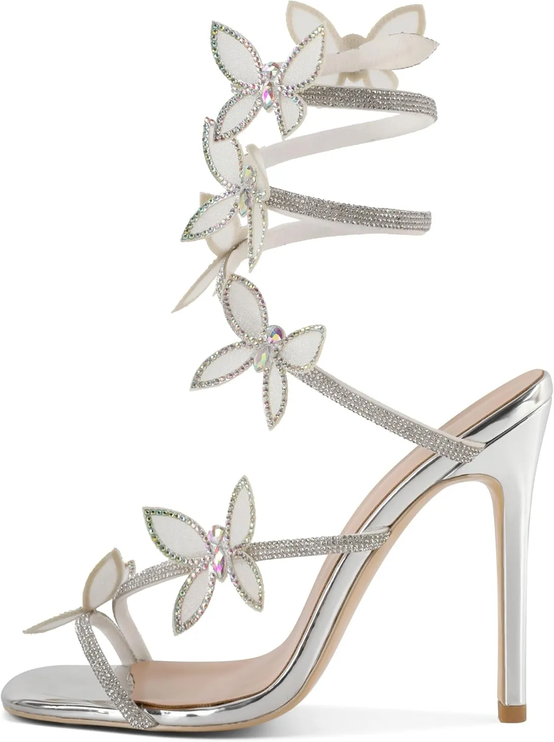 YODEKS Rhinestone Butterfly Heels Sandals Open Toe High Heels Women's Shoes