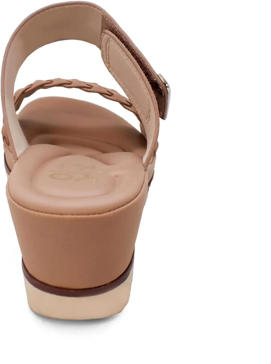 YOKI Women’s Comfort Wedge Sandals with Braided Upper & Gold Accent, Women’s Sandals Dressy Comfortable, Platform Sandals Women, Summer Sandals