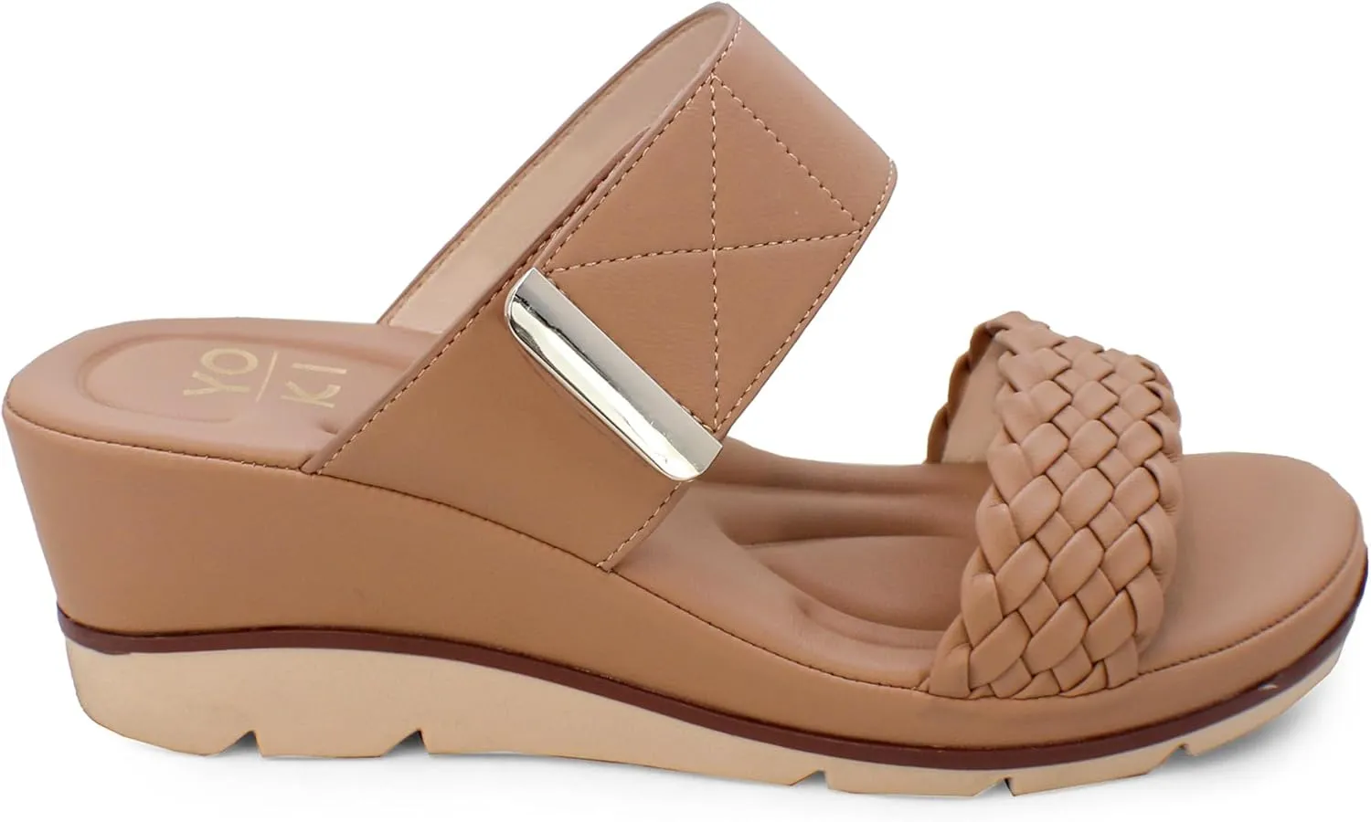 YOKI Women’s Comfort Wedge Sandals with Braided Upper & Gold Accent, Women’s Sandals Dressy Comfortable, Platform Sandals Women, Summer Sandals