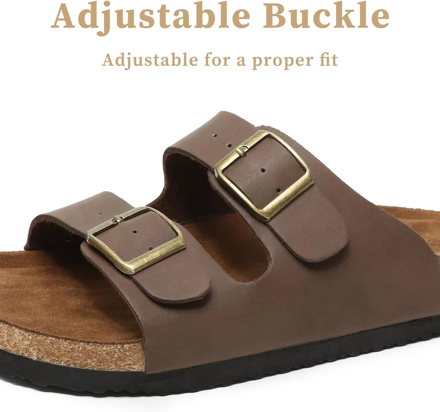 Yozuru Womens Flat Sandals Cork Footbed Slides with Arch Support Adjustable Buckle Slip on Slides Summer Open Toe Beach Sandals