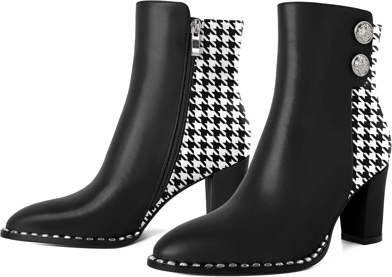 Zamikoo Chunky Heel Ankle Boots for Women Round Toe Beaded Heel Short Booties Fall Heel Boots Side Zipper 3 Inches
