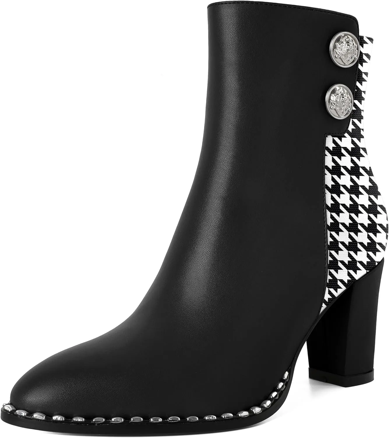 Zamikoo Chunky Heel Ankle Boots for Women Round Toe Beaded Heel Short Booties Fall Heel Boots Side Zipper 3 Inches