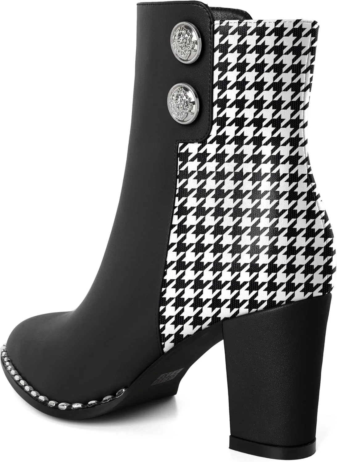 Zamikoo Chunky Heel Ankle Boots for Women Round Toe Beaded Heel Short Booties Fall Heel Boots Side Zipper 3 Inches