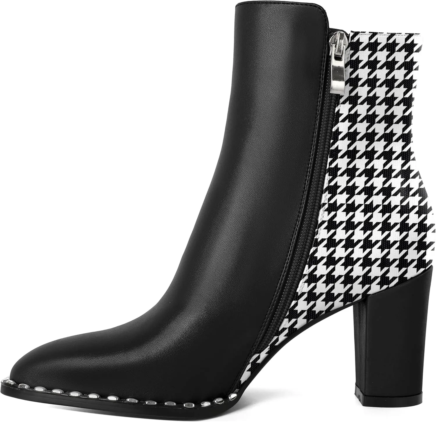 Zamikoo Chunky Heel Ankle Boots for Women Round Toe Beaded Heel Short Booties Fall Heel Boots Side Zipper 3 Inches