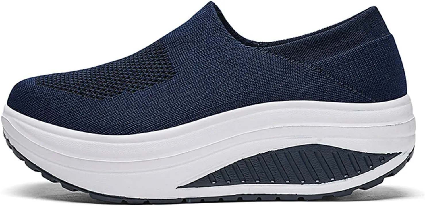 ZBYY Walking Shoes for Women Summer Arch Support Slip On Sneakers Breathable Comfortable Wedge Platform Loafers