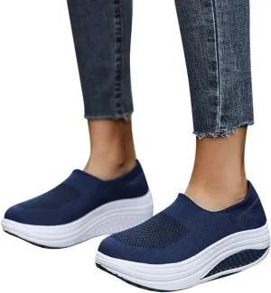 ZBYY Walking Shoes for Women Summer Arch Support Slip On Sneakers Breathable Comfortable Wedge Platform Loafers